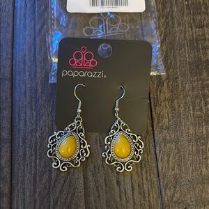 Paparazzi Silver and Yellow Teardrop Earrings